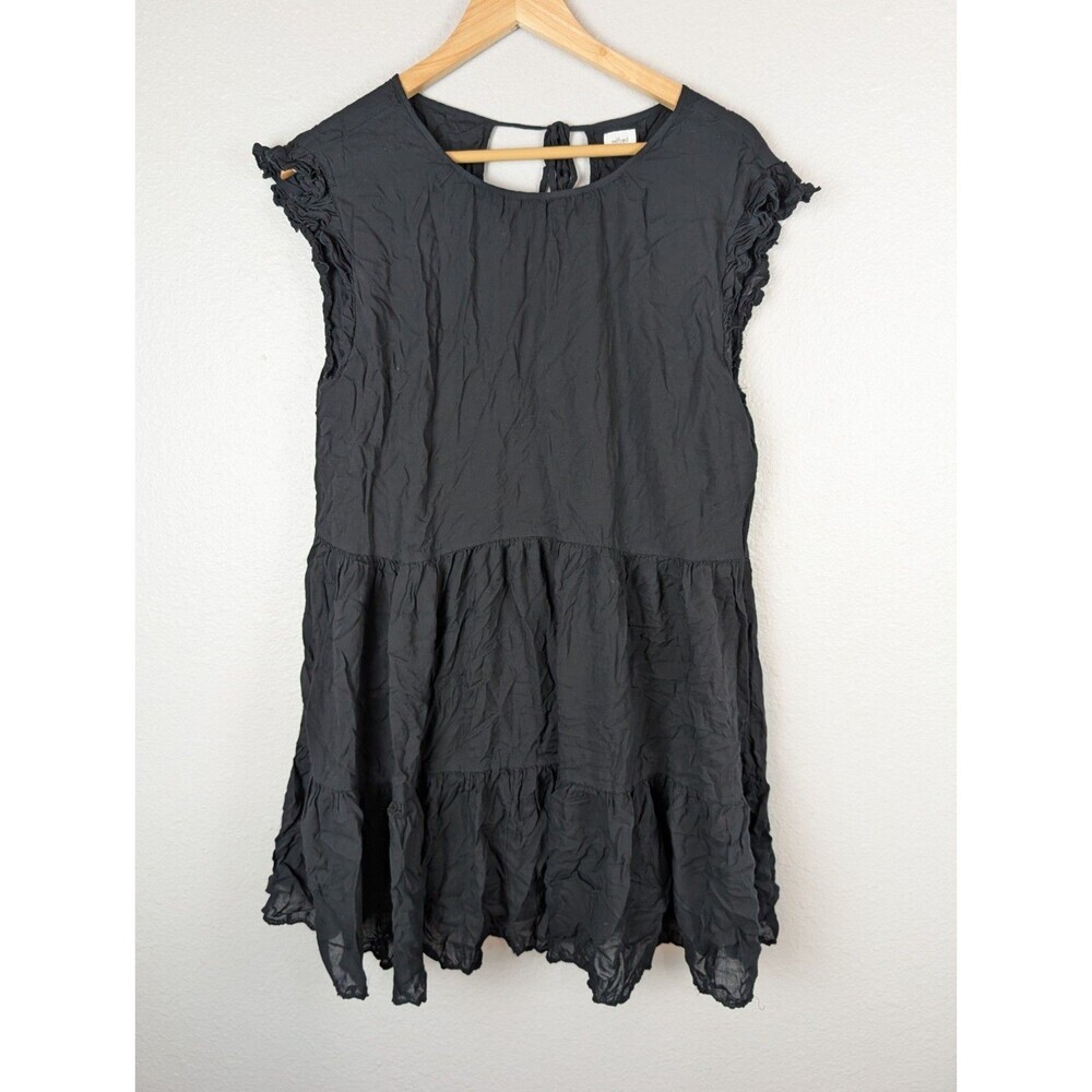 Wilfred Aritzia Sidonie Sz M Tiered Black Babydoll Dress Flutter Sleeve Lined185